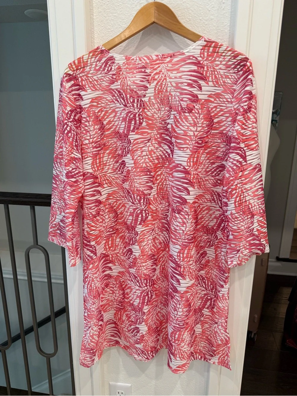 Apt. 9 Pink Tropical Leaf Print V-Neck Tunic Top XL